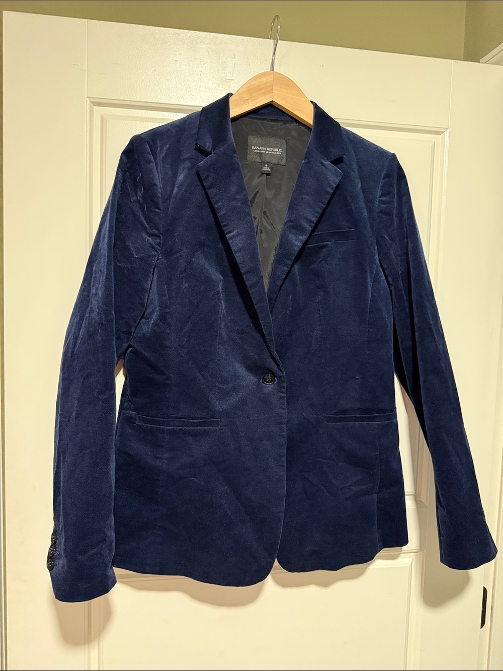 Banana Republic blue Velvet Blazer Single Button academia preppy posh 8 - Picture 2 of 7